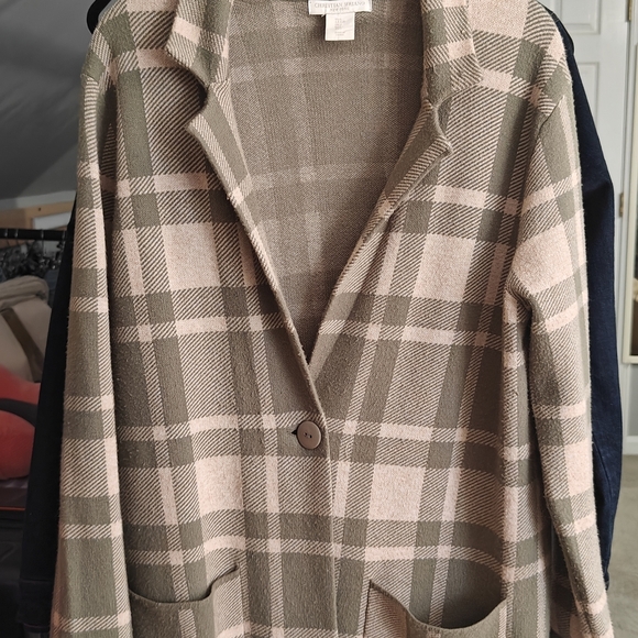 Christian Siriano Green and Tan Plaid Trench Coat - Picture 3 of 5